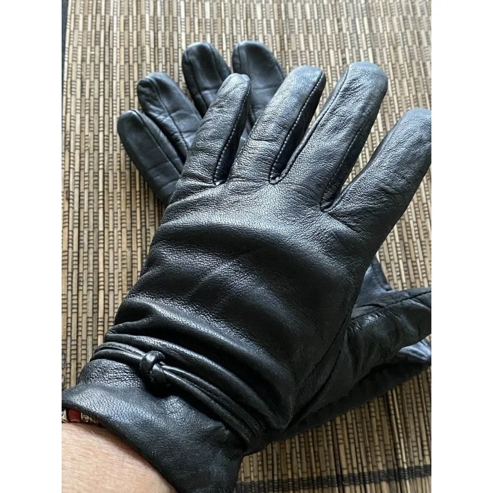 Vintage Womens Dark Brown Leather Gloves With Knotted Detail Size 7/ S India EUC